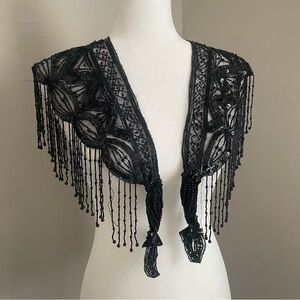 Elegant Black Beaded Sequined Shawl Vintage 1920’s style